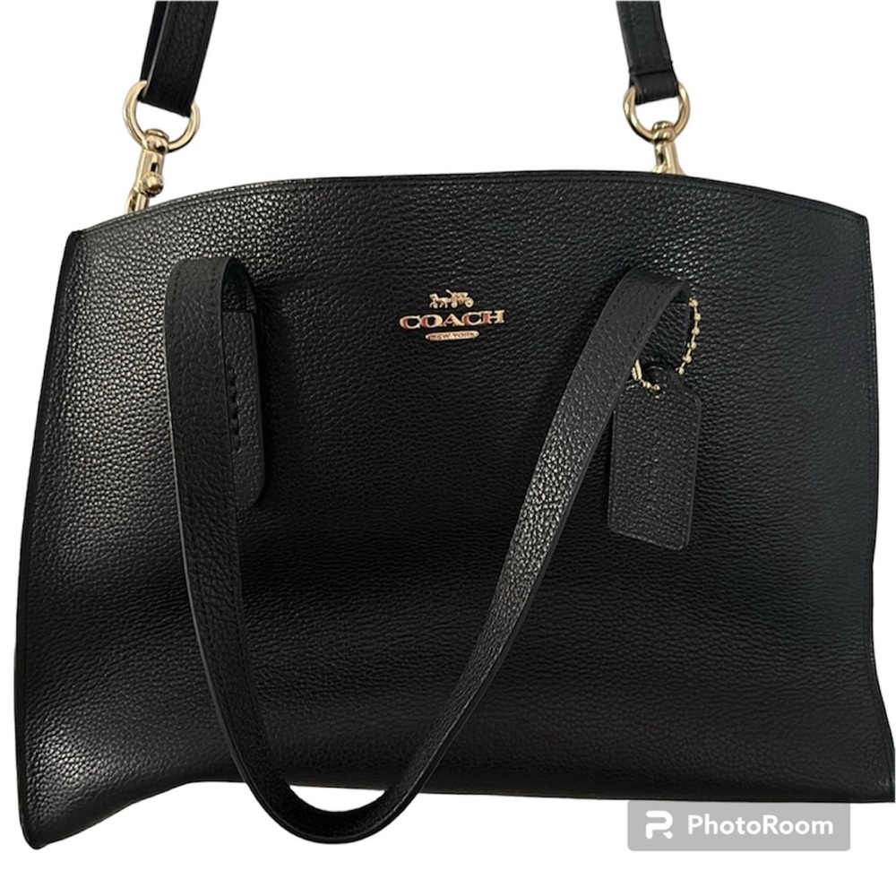 Coach Tote Handbag Black Pebbled Leather Gold Hardware Gorgeous!!